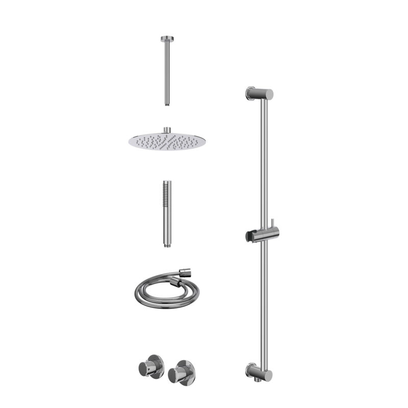 Winkelwagen 5 Excl. inbouwbox regendoucheset inbouwthermostaatkraan met 2-weg stop-omstel symmetry, 30cm plafondbuis, R25cmSL, glijstang met uitlaat, doucheslang 150cm en staafmodel