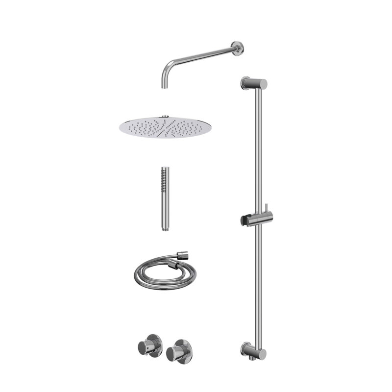 Winkelwagen 14 Excl. inbouwbox regendoucheset inbouwthermostaatkraan met 2-weg stop-omstel symmetry, 40cm wandarm, R30cmSL, glijstang met uitlaat, doucheslang 150cm en staafmodel