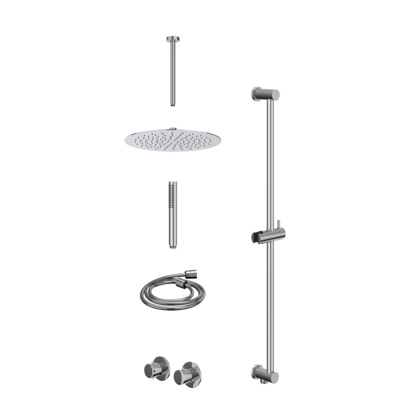Excl. inbouwbox regendoucheset inbouwthermostaatkraan met 2-weg stop-omstel symmetry, 30cm plafondbuis, R30cmSL, glijstang me
