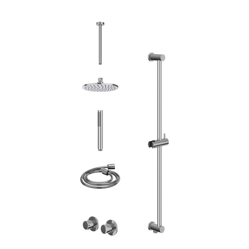 Excl. inbouwbox regendoucheset inbouwthermostaatkraan met 2-weg stop-omstel symmetry, 30cm plafondbuis, R20cmME, glijstang met uitlaat, doucheslang 150cm en staafmodel