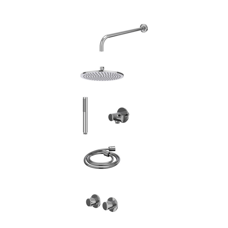 Winkelwagen 8 Excl. inbouwbox regendoucheset inbouwthermostaatkraan met 2-weg stop-omstel symmetry, 40cm wandarm, R25cmME, verstelbare steun met geïnt. uitlaat, doucheslang 150cm en staafmodel