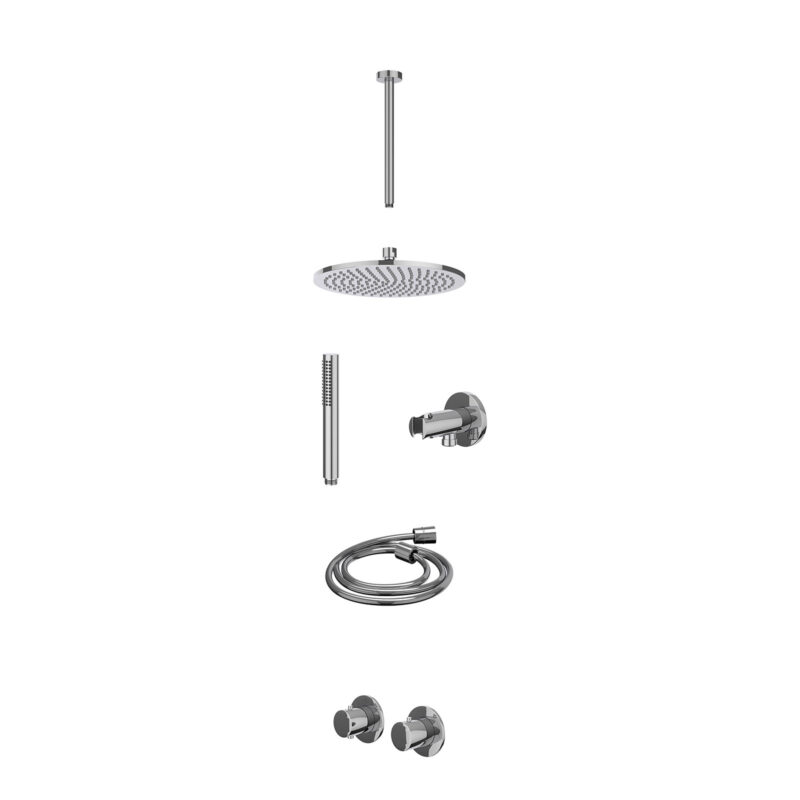 Winkelwagen 27 Excl. inbouwbox regendoucheset inbouwthermostaatkraan met 2-weg stop-omstel symmetry, 30cm plafondbuis, R25cmME, houder met uitlaat, doucheslang 150cm en staafmodel