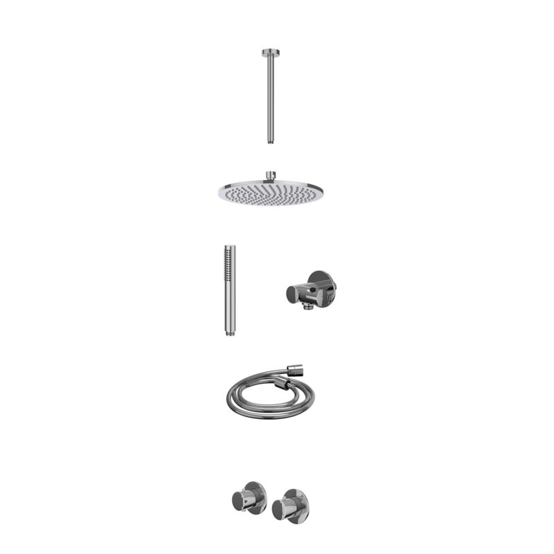 Winkelwagen 14 Excl. inbouwbox regendoucheset inbouwthermostaatkraan met 2-weg stop-omstel symmetry, 30cm plafondbuis, R25cmME, verstelbare steun met geïnt. uitlaat, doucheslang 150cm en staafmodel