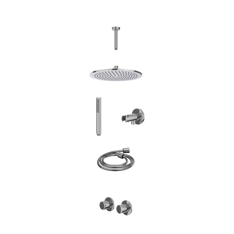 Winkelwagen 28 Excl. inbouwbox regendoucheset inbouwthermostaatkraan met 2-weg stop-omstel symmetry, 15cm plafondbuis, R30cmME, houder met uitlaat, doucheslang 150cm en staafmodel