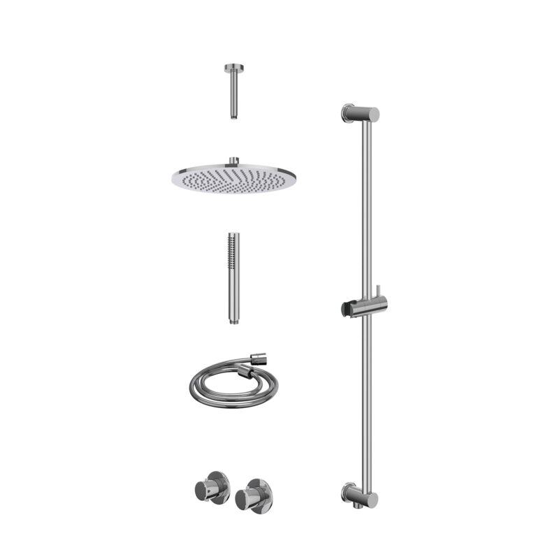 Winkelwagen 32 Excl. inbouwbox regendoucheset inbouwthermostaatkraan met 2-weg stop-omstel symmetry, 15cm plafondbuis, R30cmME, glijstang met uitlaat, doucheslang 150cm en staafmodel