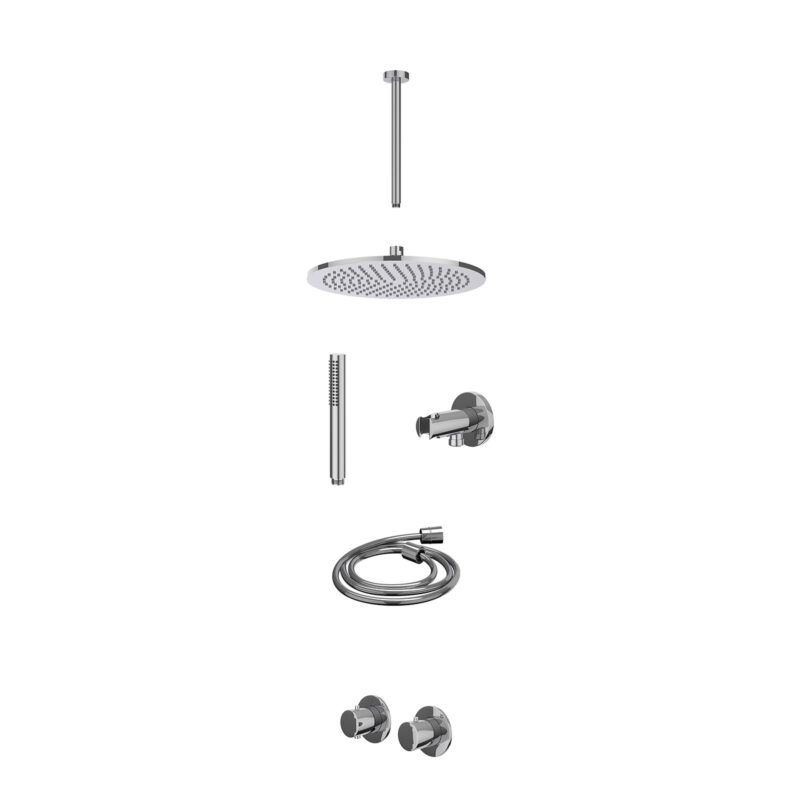 Winkelwagen 24 Excl. inbouwbox regendoucheset inbouwthermostaatkraan met 2-weg stop-omstel symmetry, 30cm plafondbuis, R30cmME, houder met uitlaat, doucheslang 150cm en staafmodel