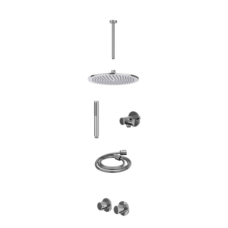 Winkelwagen 6 Excl. inbouwbox regendoucheset inbouwthermostaatkraan met 2-weg stop-omstel symmetry, 30cm plafondbuis, R30cmME, verstelbare steun met geïnt. uitlaat, doucheslang 150cm en staafmodel