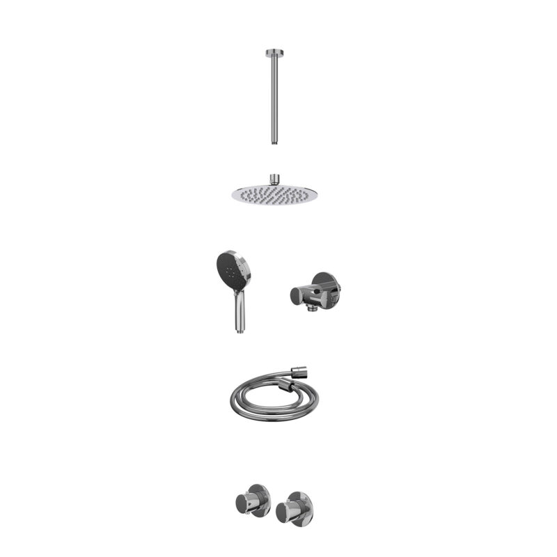 Winkelwagen 46 Excl. inbouwbox regendoucheset inbouwthermostaatkraan met 2-weg stop-omstel symmetry, 30cm plafondbuis, R20cmSL, verstelbare steun met geïnt. uitlaat, doucheslang 150cm en 3-standen handdouche