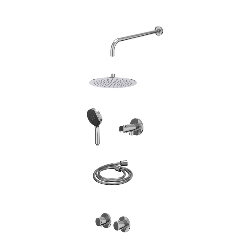 Winkelwagen 13 Excl. inbouwbox regendoucheset inbouwthermostaatkraan met 2-weg stop-omstel symmetry, 40cm wandarm, R25cmSL, houder met uitlaat, doucheslang 150cm en 3-standen handdouche