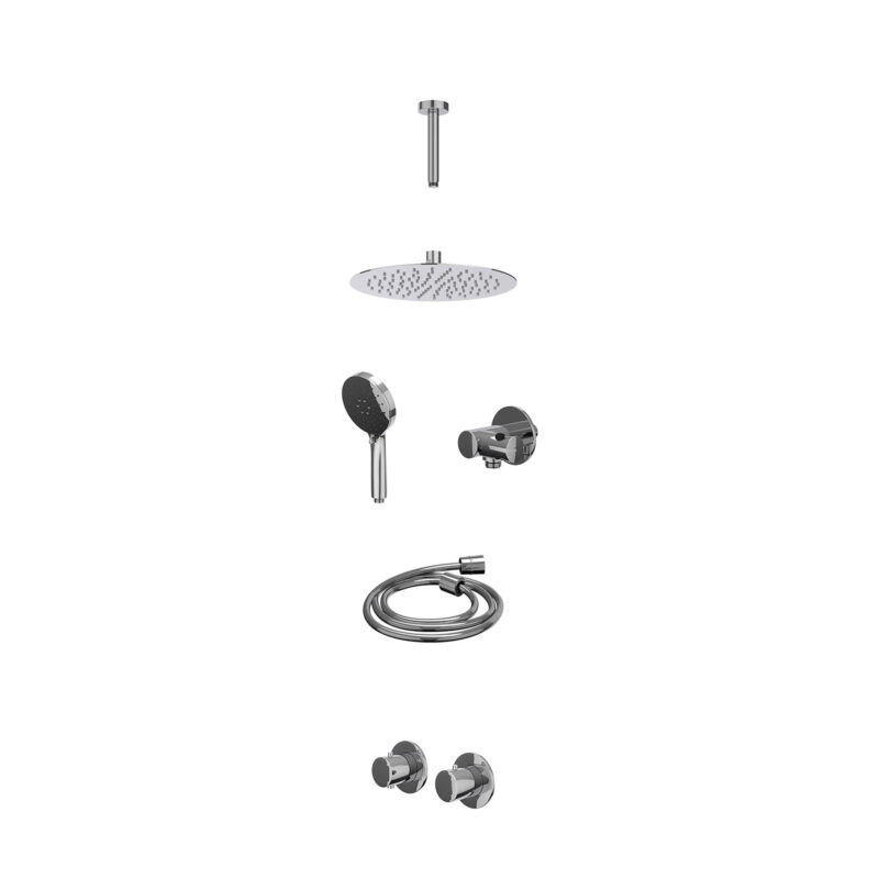 Winkelwagen 26 Excl. inbouwbox regendoucheset inbouwthermostaatkraan met 2-weg stop-omstel symmetry, 15cm plafondbuis, R25cmSL, verstelbare steun met geïnt. uitlaat, doucheslang 150cm en 3-standen handdouche