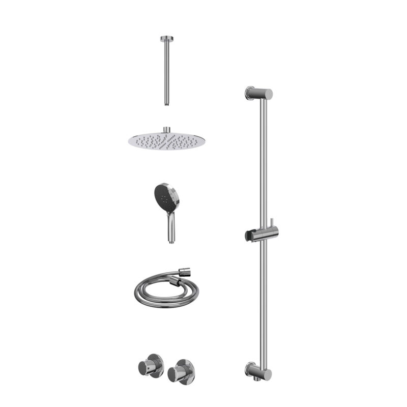 Winkelwagen 49 Excl. inbouwbox regendoucheset inbouwthermostaatkraan met 2-weg stop-omstel symmetry, 30cm plafondbuis, R25cmSL, glijstang met uitlaat, doucheslang 150cm en 3-standen handdouche