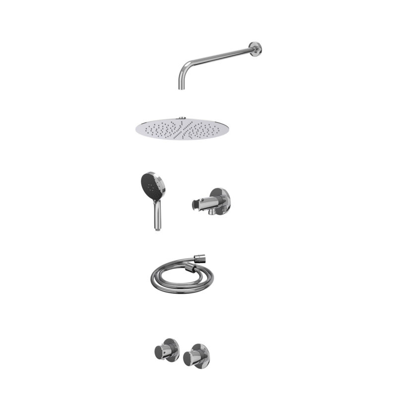Winkelwagen 5 Excl. inbouwbox regendoucheset inbouwthermostaatkraan met 2-weg stop-omstel symmetry, 40cm wandarm, R30cmSL, houder met uitlaat, doucheslang 150cm en 3-standen handdouche