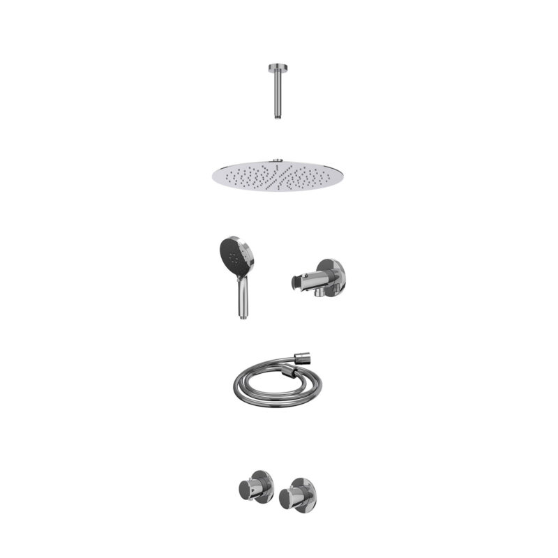 Winkelwagen 28 Excl. inbouwbox regendoucheset inbouwthermostaatkraan met 2-weg stop-omstel symmetry, 15cm plafondbuis, R30cmSL, houder met uitlaat, doucheslang 150cm en 3-standen handdouche