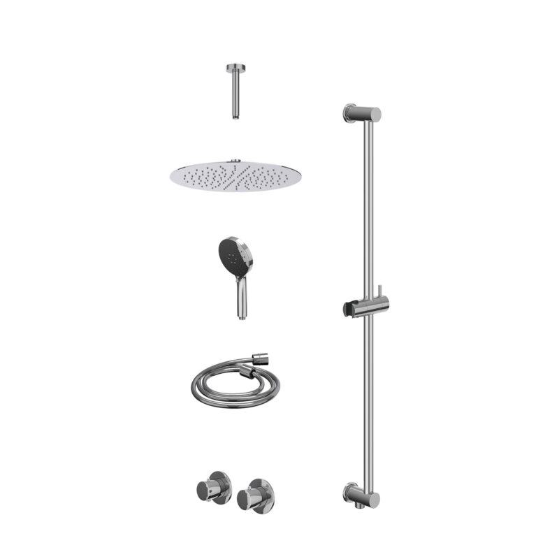 Winkelwagen 6 Excl. inbouwbox regendoucheset inbouwthermostaatkraan met 2-weg stop-omstel symmetry, 15cm plafondbuis, R30cmSL, glijstang met uitlaat, doucheslang 150cm en 3-standen handdouche