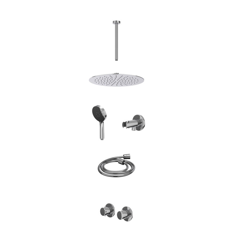 Excl. inbouwbox regendoucheset inbouwthermostaatkraan met 2-weg stop-omstel symmetry, 30cm plafondbuis, R30cmSL, houder met uitlaat, doucheslang 150cm en 3-standen handdouche