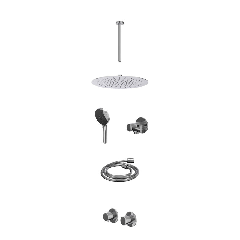 Winkelwagen 28 Excl. inbouwbox regendoucheset inbouwthermostaatkraan met 2-weg stop-omstel symmetry, 30cm plafondbuis, R30cmSL, verstelbare steun met geïnt. uitlaat, doucheslang 150cm en 3-standen handdouche