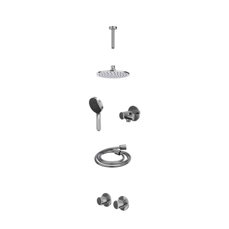 Winkelwagen 26 Excl. inbouwbox regendoucheset inbouwthermostaatkraan met 2-weg stop-omstel symmetry, 15cm plafondbuis, R20cmME, verstelbare steun met geïnt. uitlaat, doucheslang 150cm en 3-standen handdouche