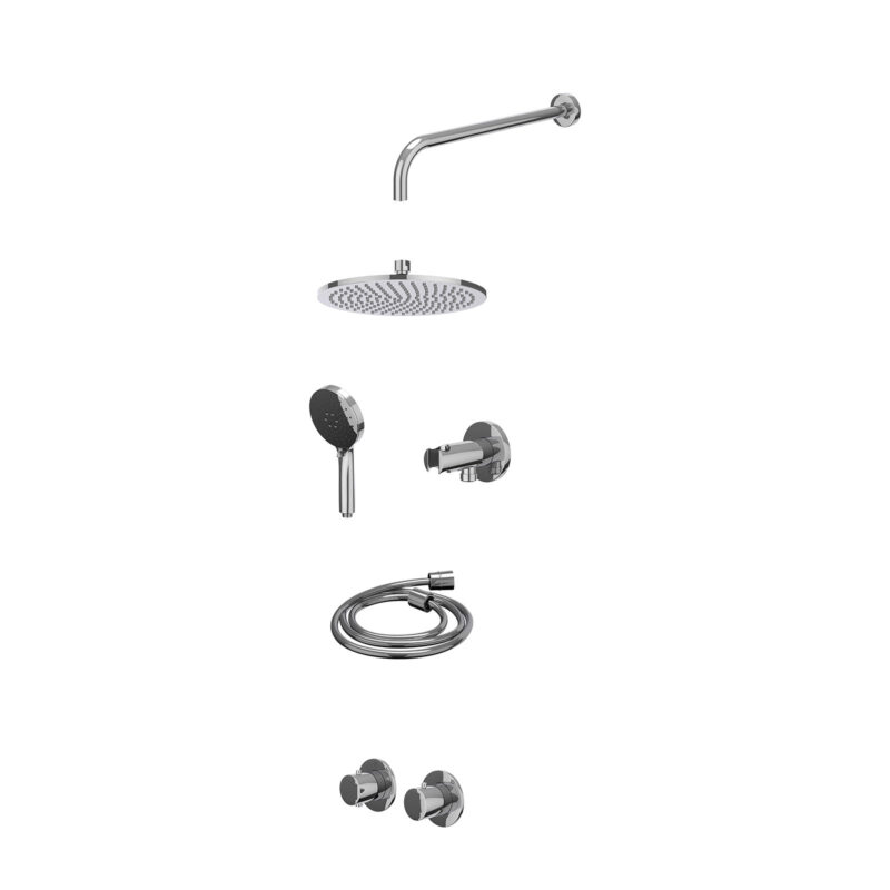 Winkelwagen 7 Excl. inbouwbox regendoucheset inbouwthermostaatkraan met 2-weg stop-omstel symmetry, 40cm wandarm, R25cmME, houder met uitlaat, doucheslang 150cm en 3-standen handdouche