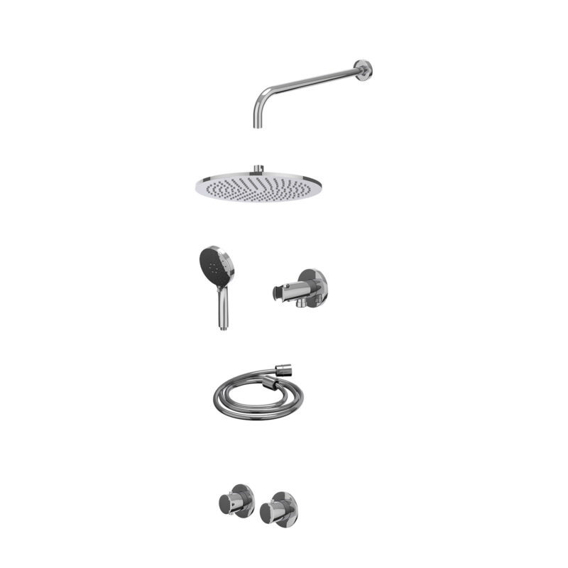 Winkelwagen 7 Excl. inbouwbox regendoucheset inbouwthermostaatkraan met 2-weg stop-omstel symmetry, 40cm wandarm, R30cmME, houder met uitlaat, doucheslang 150cm en 3-standen handdouche