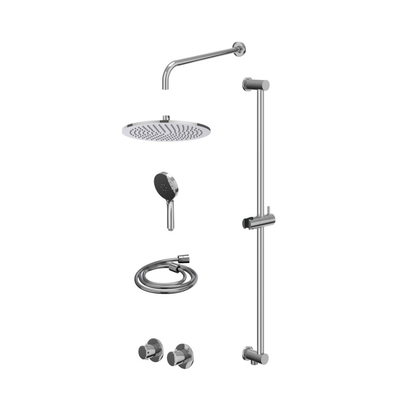 Winkelwagen 34 Excl. inbouwbox regendoucheset inbouwthermostaatkraan met 2-weg stop-omstel symmetry, 40cm wandarm, R30cmME, glijstang met uitlaat, doucheslang 150cm en 3-standen handdouche
