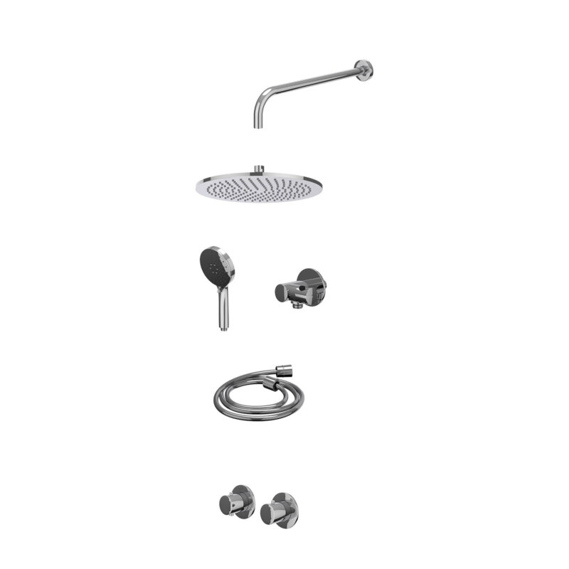 Winkelwagen 4 Excl. inbouwbox regendoucheset inbouwthermostaatkraan met 2-weg stop-omstel symmetry, 40cm wandarm, R30cmME, verstelbare steun met geïnt. uitlaat, doucheslang 150cm en 3-standen handdouche