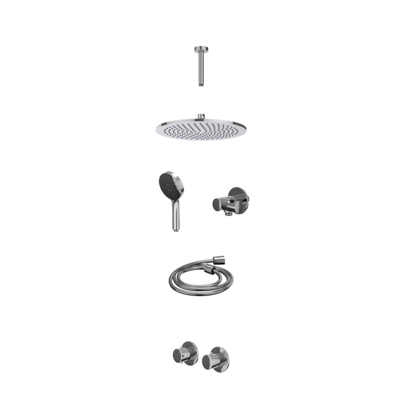 Winkelwagen 30 Excl. inbouwbox regendoucheset inbouwthermostaatkraan met 2-weg stop-omstel symmetry, 15cm plafondbuis, R30cmME, verstelbare steun met geïnt. uitlaat, doucheslang 150cm en 3-standen handdouche