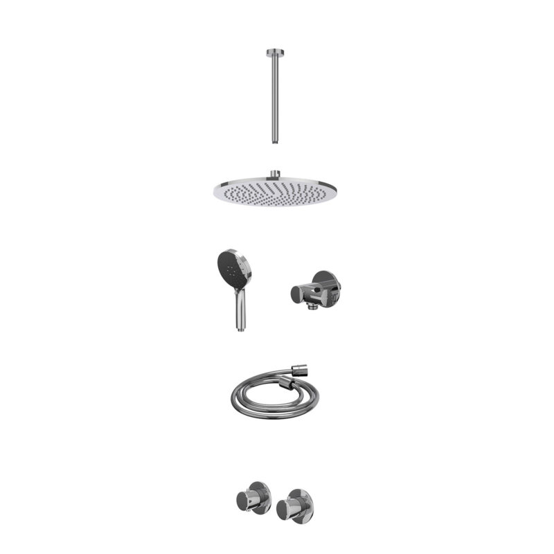 Winkelwagen 12 Excl. inbouwbox regendoucheset inbouwthermostaatkraan met 2-weg stop-omstel symmetry, 30cm plafondbuis, R30cmME, verstelbare steun met geïnt. uitlaat, doucheslang 150cm en 3-standen handdouche