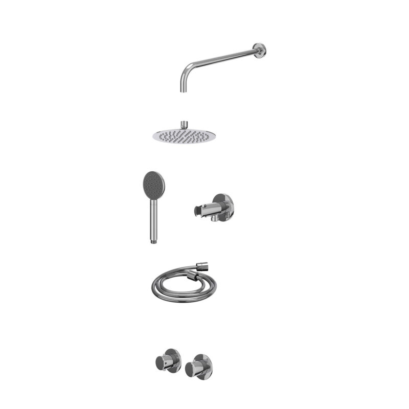 Winkelwagen 5 Excl. inbouwbox regendoucheset inbouwthermostaatkraan met 2-weg stop-omstel symmetry, 40cm wandarm, R20cmSL, houder met uitlaat, doucheslang 150cm en satin spray handdouche