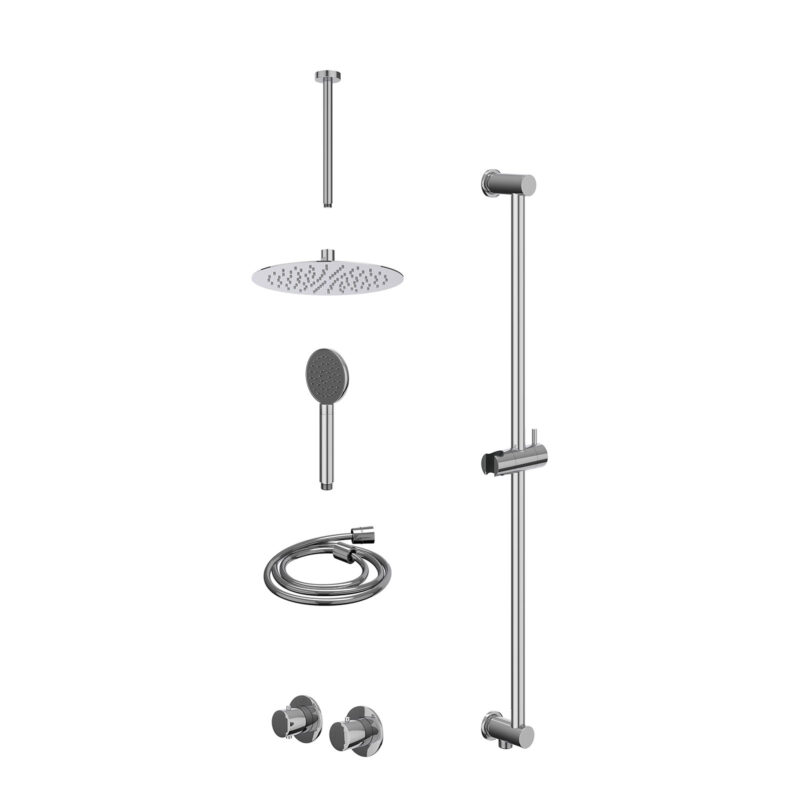 Winkelwagen 10 Excl. inbouwbox regendoucheset inbouwthermostaatkraan met 2-weg stop-omstel symmetry, 30cm plafondbuis, R25cmSL, glijstang met uitlaat, doucheslang 150cm en satin spray handdouche