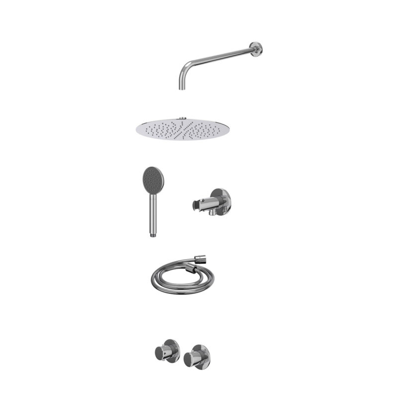 Winkelwagen 3 Excl. inbouwbox regendoucheset inbouwthermostaatkraan met 2-weg stop-omstel symmetry, 40cm wandarm, R30cmSL, houder met uitlaat, doucheslang 150cm en satin spray handdouche