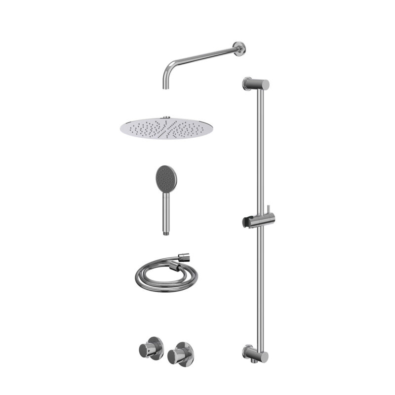 Excl. inbouwbox regendoucheset inbouwthermostaatkraan met 2-weg stop-omstel symmetry, 40cm wandarm, R30cmSL, glijstang met ui