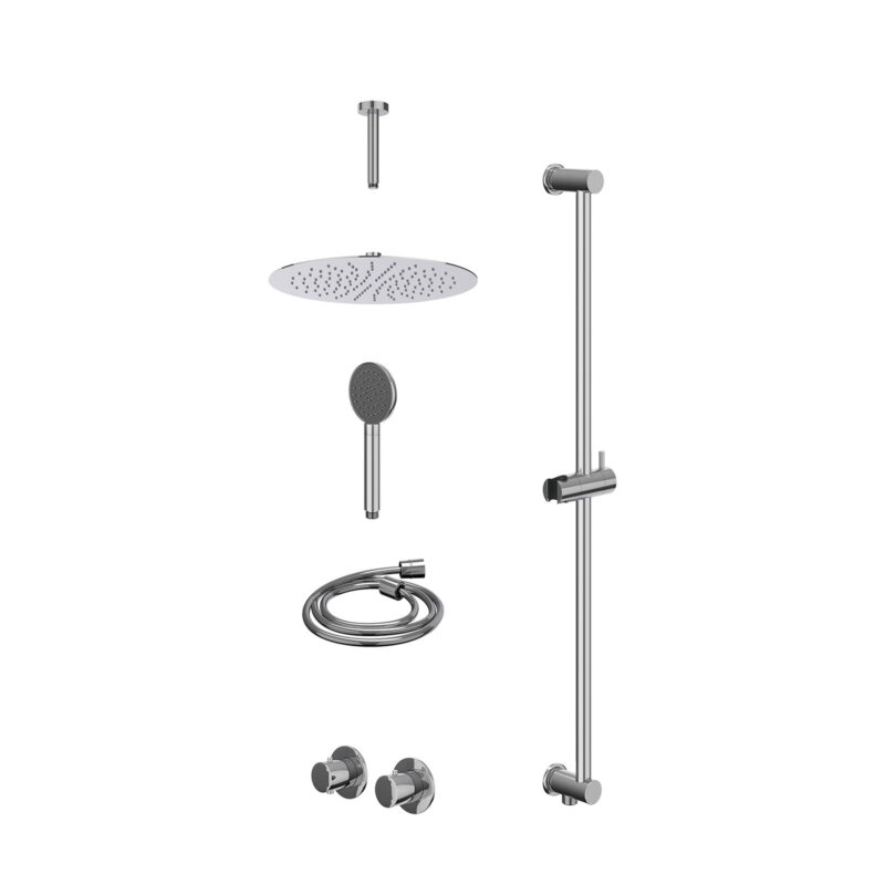 Excl. inbouwbox regendoucheset inbouwthermostaatkraan met 2-weg stop-omstel symmetry, 15cm plafondbuis, R30cmSL, glijstang me