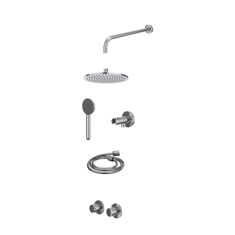 Winkelwagen 6 Excl. inbouwbox regendoucheset inbouwthermostaatkraan met 2-weg stop-omstel symmetry, 40cm wandarm, R25cmME, houder met uitlaat, doucheslang 150cm en satin spray handdouche