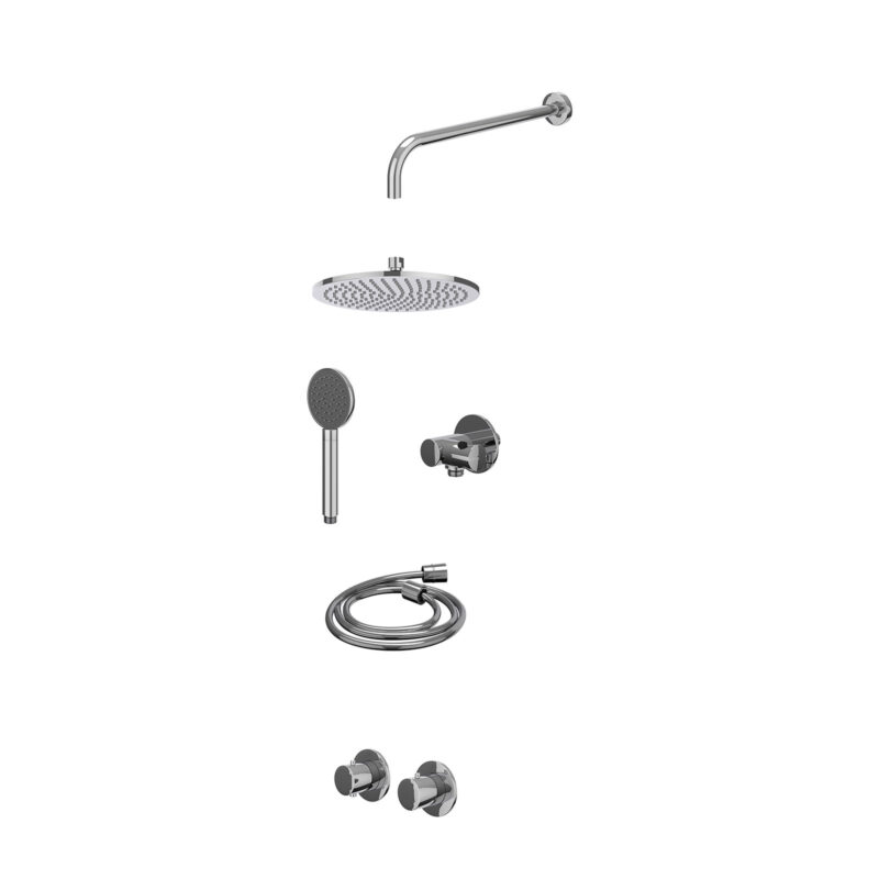 Winkelwagen 22 Excl. inbouwbox regendoucheset inbouwthermostaatkraan met 2-weg stop-omstel symmetry, 40cm wandarm, R25cmME, verstelbare steun met geïnt. uitlaat, doucheslang 150cm en satin spray handdouche
