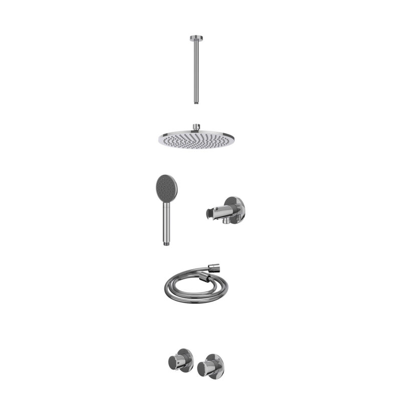 Winkelwagen 20 Excl. inbouwbox regendoucheset inbouwthermostaatkraan met 2-weg stop-omstel symmetry, 30cm plafondbuis, R25cmME, houder met uitlaat, doucheslang 150cm en satin spray handdouche