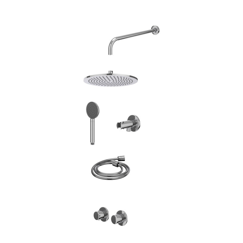 Winkelwagen 35 Excl. inbouwbox regendoucheset inbouwthermostaatkraan met 2-weg stop-omstel symmetry, 40cm wandarm, R30cmME, houder met uitlaat, doucheslang 150cm en satin spray handdouche