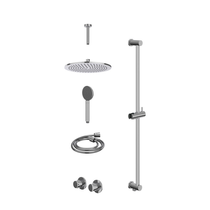 Excl. inbouwbox regendoucheset inbouwthermostaatkraan met 2-weg stop-omstel symmetry, 15cm plafondbuis, R30cmME, glijstang me