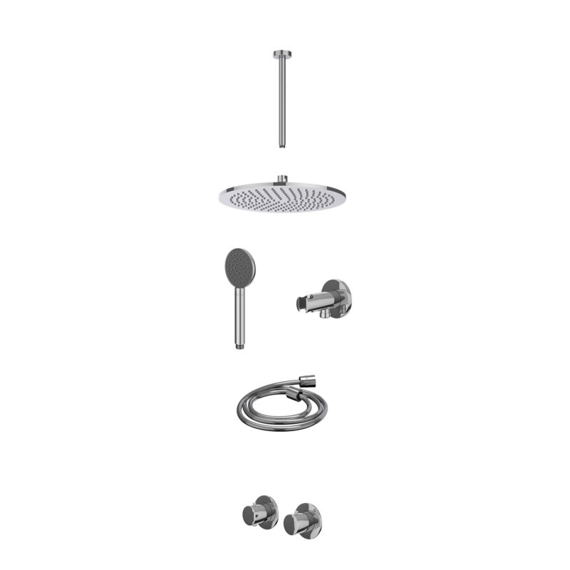 Winkelwagen 16 Excl. inbouwbox regendoucheset inbouwthermostaatkraan met 2-weg stop-omstel symmetry, 30cm plafondbuis, R30cmME, houder met uitlaat, doucheslang 150cm en satin spray handdouche