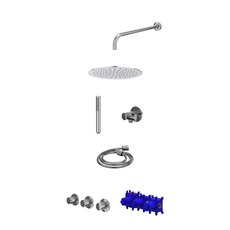 Regendoucheset inbouwthermostaatkraan met 2 vaste stopkranen symmetry, wandarm, R30cmSL, verstelbare steun met geïnt. uitlaat, doucheslang 150cm en staafmodel