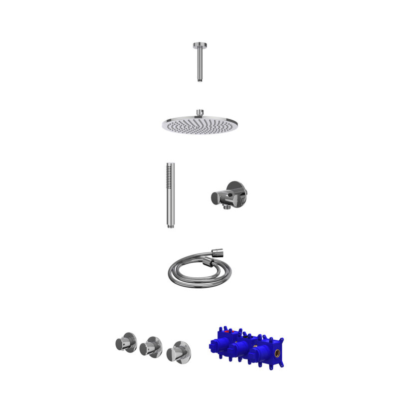 Winkelwagen 46 Regendoucheset inbouwthermostaatkraan met 2 vaste stopkranen symmetry, plafondbuis 15cm, R25cmME, verstelbare steun met geïnt
