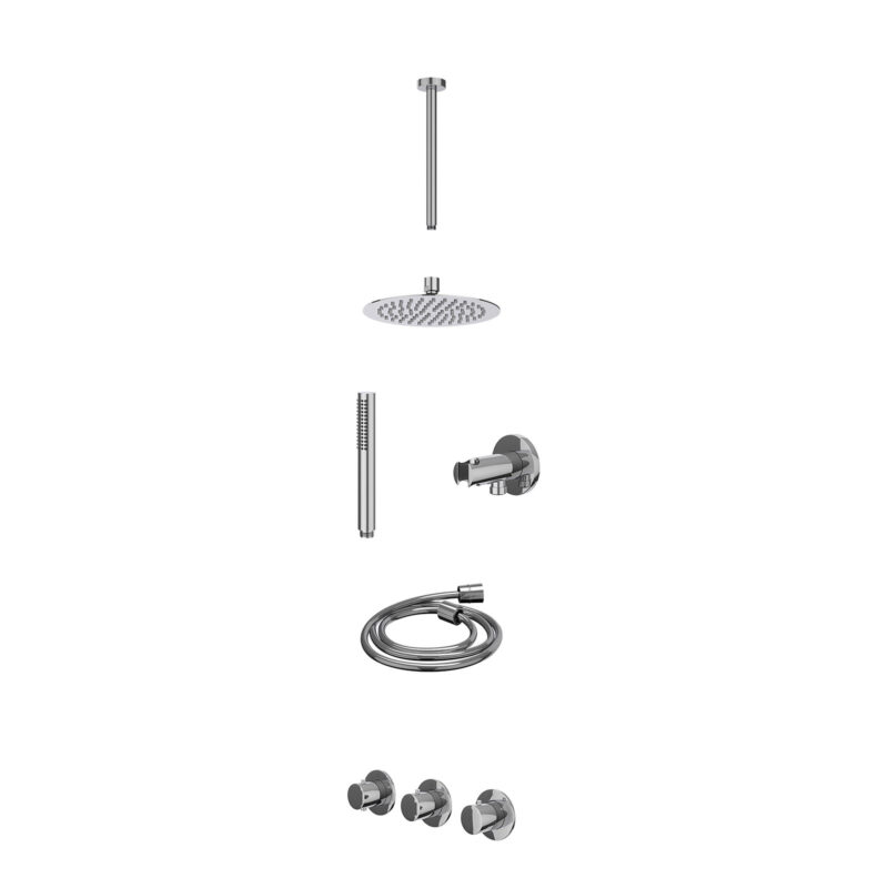 Winkelwagen 30 Excl. inbouwbox regendoucheset inbouwthermostaatkraan met 2 vaste stopkranen symmetry, plafondbuis 30cm, R20cmSL, houder met uitlaat, doucheslang 150cm en staafmodel