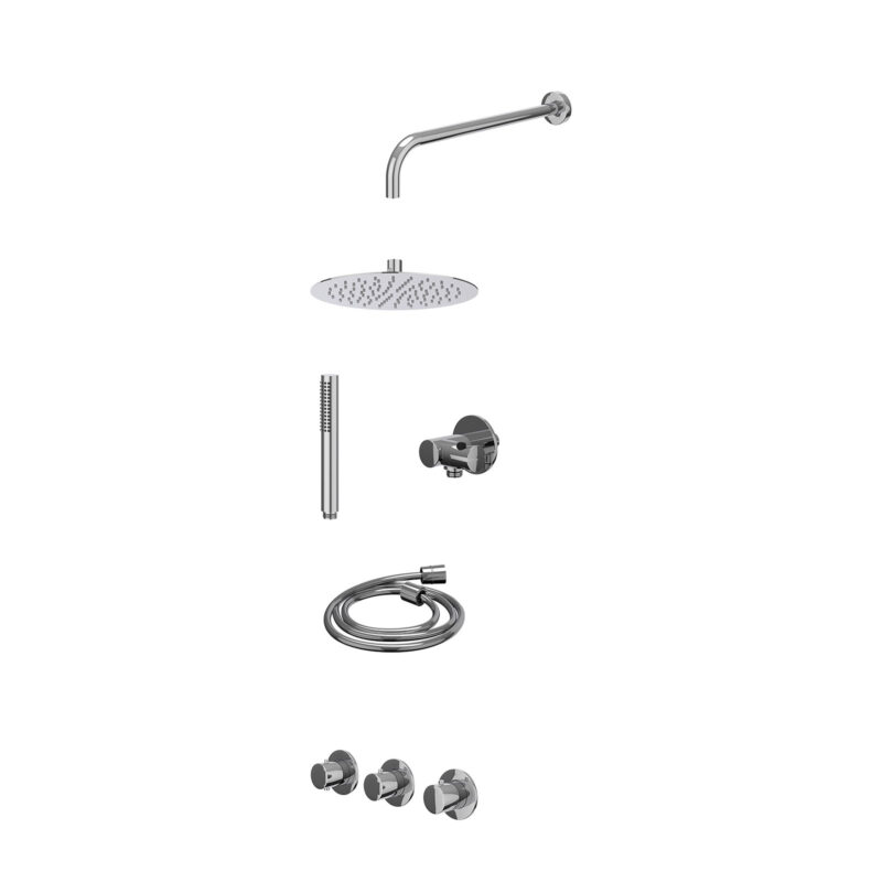 Excl. inbouwbox regendoucheset inbouwthermostaatkraan met 2 vaste stopkranen symmetry, wandarm, R25cmSL, verstelbare steun met geïnt. uitlaat, doucheslang 150cm en staafmodel