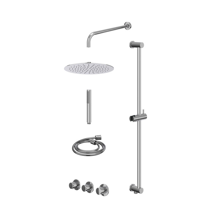 Excl. inbouwbox regendoucheset inbouwthermostaatkraan met 2 vaste stopkranen symmetry, wandarm, R30cmSL, glijstang met uitlaat, doucheslang 150cm en staafmodel