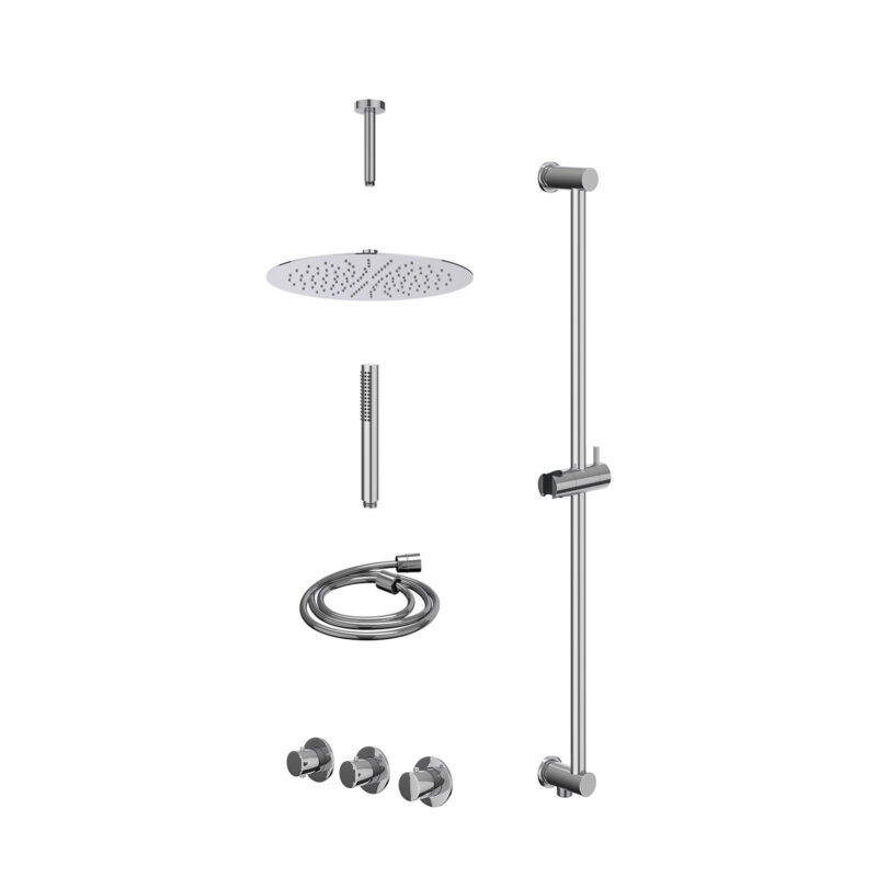Excl. inbouwbox regendoucheset inbouwthermostaatkraan met 2 vaste stopkranen symmetry, plafondbuis 15cm, R30cmSL, glijstang m
