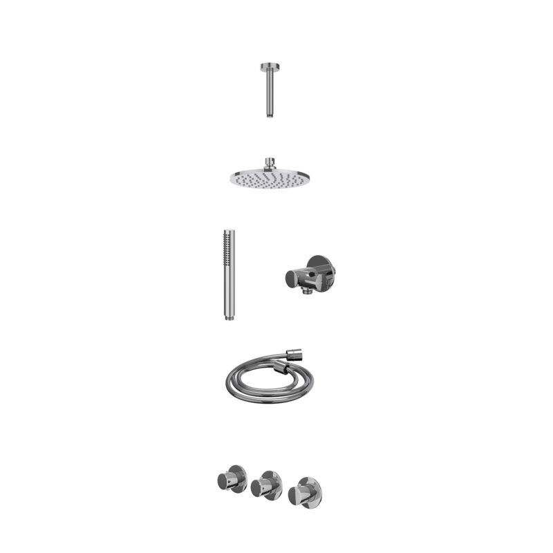 Winkelwagen 13 Excl. inbouwbox regendoucheset inbouwthermostaatkraan met 2 vaste stopkranen symmetry, plafondbuis 15cm, R20cmME, verstelbare steun met geïnt. uitlaat, doucheslang 150cm en staafmodel