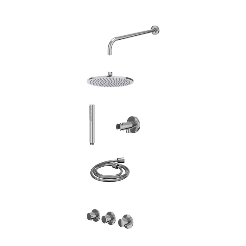Winkelwagen 31 Excl. inbouwbox regendoucheset inbouwthermostaatkraan met 2 vaste stopkranen symmetry, wandarm, R25cmME, houder met uitlaat, doucheslang 150cm en staafmodel