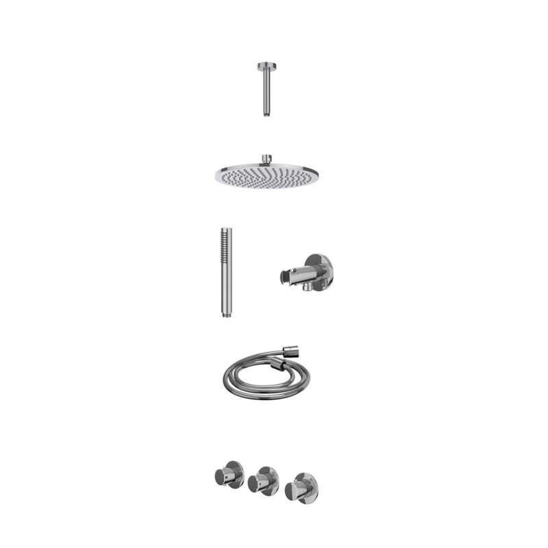 Winkelwagen 28 Excl. inbouwbox regendoucheset inbouwthermostaatkraan met 2 vaste stopkranen symmetry, plafondbuis 15cm, R25cmME, houder met uitlaat, doucheslang 150cm en staafmodel