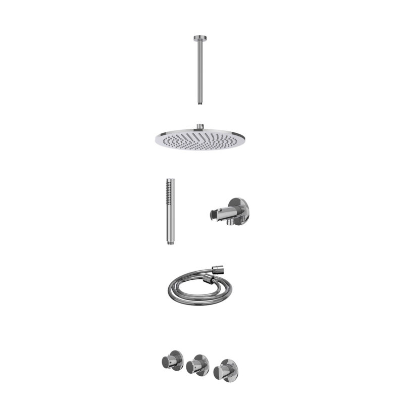 Winkelwagen 7 Excl. inbouwbox regendoucheset inbouwthermostaatkraan met 2 vaste stopkranen symmetry, plafondbuis 30cm, R30cmME, houder met uitlaat, doucheslang 150cm en staafmodel