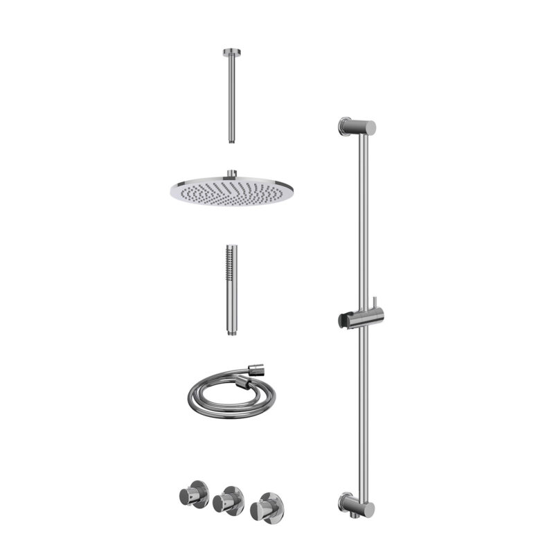 Winkelwagen 15 Excl. inbouwbox regendoucheset inbouwthermostaatkraan met 2 vaste stopkranen symmetry, plafondbuis 30cm, R30cmME, glijstang m