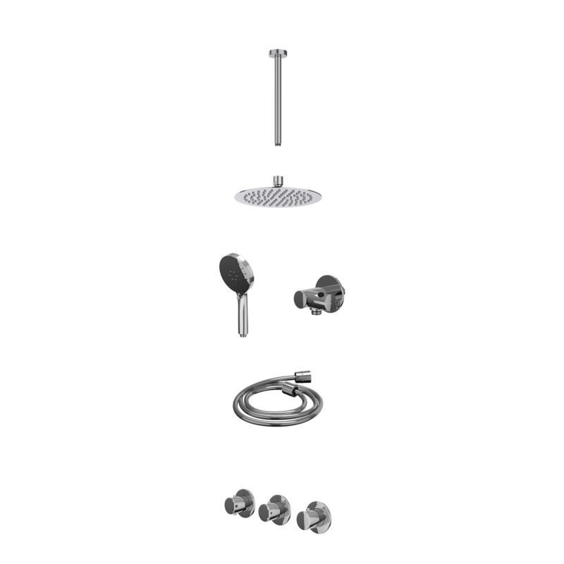 Winkelwagen 20 Excl. inbouwbox regendoucheset inbouwthermostaatkraan met 2 vaste stopkranen symmetry, plafondbuis 30cm, R20cmSL, verstelbare steun met geïnt. uitlaat, doucheslang 150cm en 3-standen handdouche